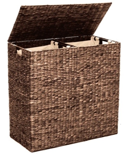 Water Hyacinth Double Laundry Hamper Basket w/ 2 Liner Bags - Lot 466