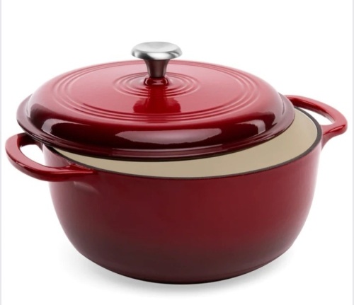6qt Non-Stick Enamel Cast-Iron Dutch Oven w/ Side Handles - Lot 244