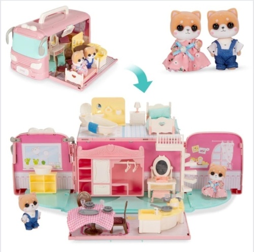 Camper Van Playset Pretend Play Dollhouse with Tiny Critters - Lot 187