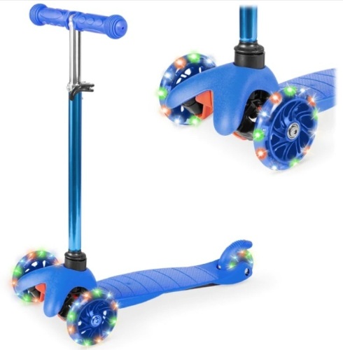 Kids Mini Kick Scooter Toy w/ Colorful Light-Up Wheels, Adjustable T-Bar - Lot 334