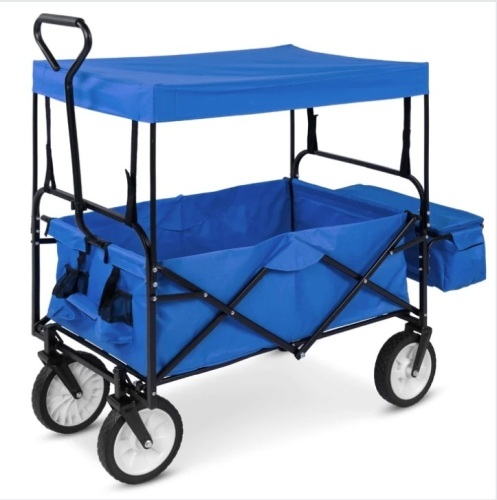 Utility Wagon Cart w/ Folding Design, 2 Cup Holders, Removable Canopy - Lot 363