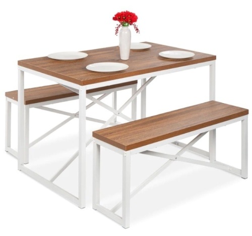 3-Piece Bench Style Dining Furniture Set w/ 2 Benches, Table - 45.5in - Lot 172
