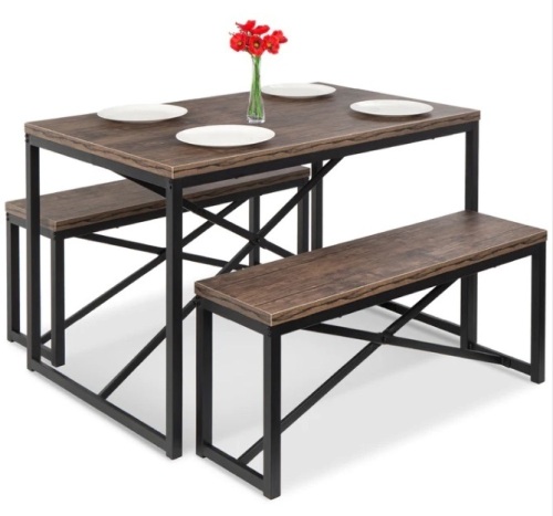 3-Piece Bench Style Dining Furniture Set w/ 2 Benches, Table - 45.5in - Lot 53