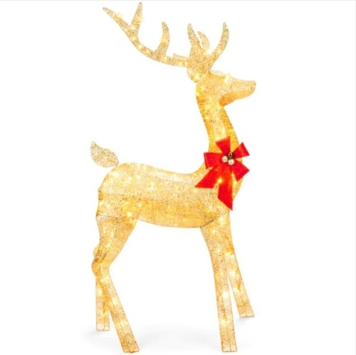 5ft 3D Pre-Lit Gold Glitter Christmas Reindeer Yard Decoration w/ 150 Lights - Lot 95