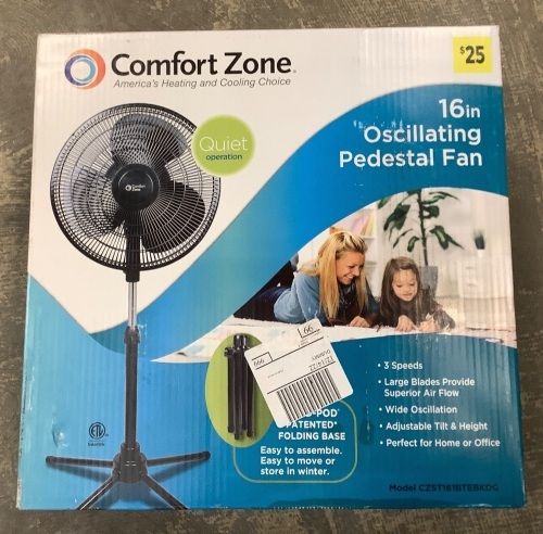 Comfort Zone 16" 3-Speed Oscillating Pedestal Fan - Lot 302