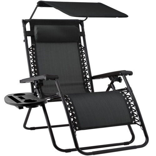 Folding Zero Gravity Recliner Patio Lounge Chair w/ Canopy, Side Tray - Lot 373
