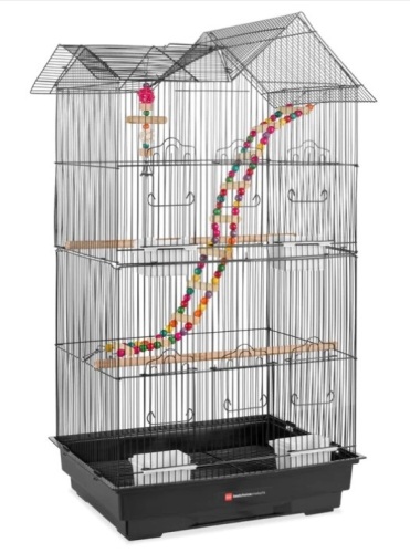 Indoor Outdoor Iron Birdcage w/ Removable Tray, 4 Feeders, 2 Toys - 36in - Lot 399