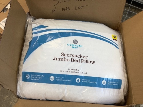 Box of 4 Seersucker Jumbo Bed Pillows - Lot 424