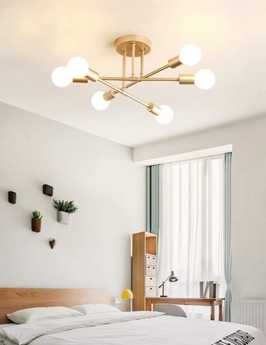 Modern Chandelier 6 Bulb Ceiling Light, Gold - Lot 473