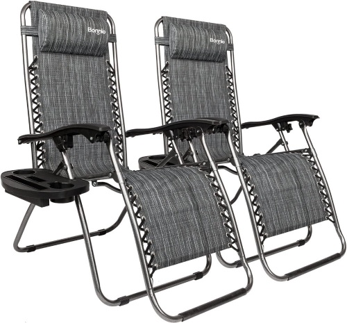 Bonnlo Zero Gravity Chair Set of 2, Outdoor Lounge Chairs with Pillow and Cup Holder Patio Lawn Chair Outdoor Recliner for Deck,Patio,Beach,Yard - Lot 9259