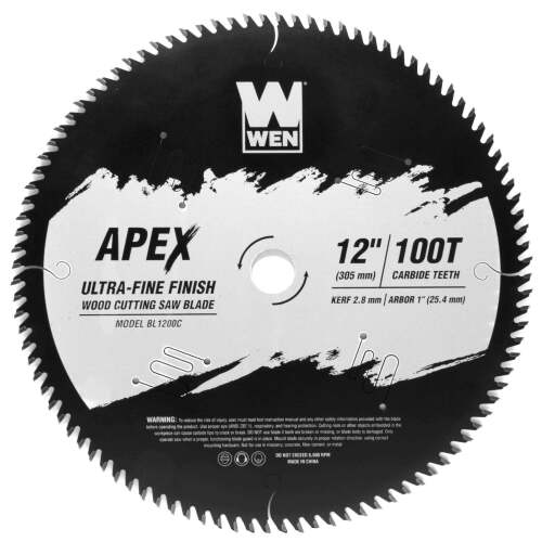 WEN BL1200C Apex 12-Inch 100-Tooth Carbide-Tipped Ultra-Fine-Finish Industrial-Grade Woodworking Saw Blade with Cool-Cut Coating - Lot 9378