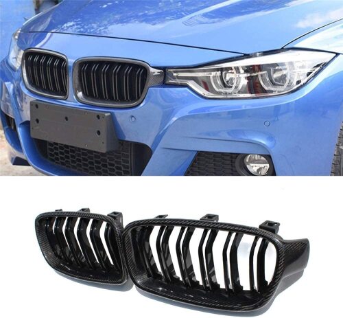 Carbon Fiber Style Grille Gloss Black, Fit For BMW 3 Series - Lot 9414