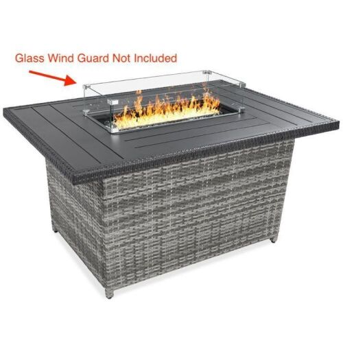 Wicker Propane Fire Pit Table, 50,000 BTU, 52in - No Glass Wind Guard  - Lot 27