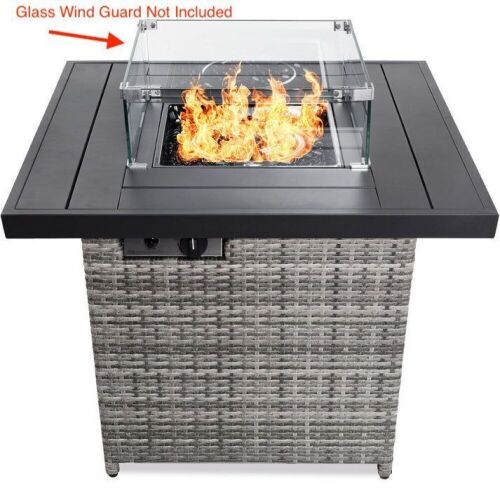 32in Fire Pit Table 50,000 BTU Wicker Propane - No Glass Wind Guard - Lot 89