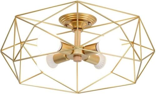 KCO Lighting Gold Semi Flush Mount 4-Light Metal Cage Ceiling Light Fixture  - Lot 391
