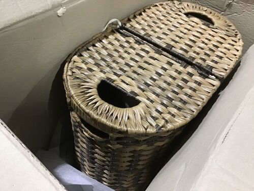 Extra Large Water Hyacinth Double Laundry Hamper Basket w/ 2 Liner Bags  - Lot 557