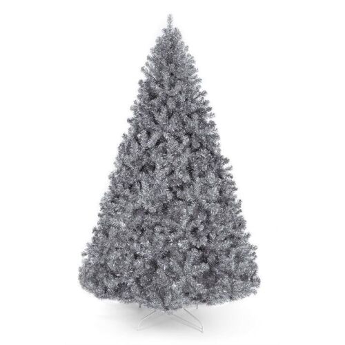 7.5' Silver Artificial Tinsel Christmas Tree w/ Foldable Stand  - Lot 292