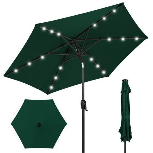 Outdoor Solar Patio Umbrella w/ Push Button Tilt, Crank Lift - 7.5ft  - Lot 918
