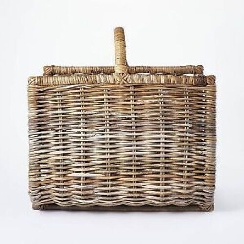 Threshold 20" x 15" Rattan Woven Log Holder with Handle  - Lot 200