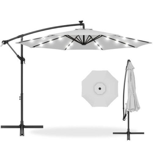 Solar LED Offset Hanging Patio Umbrella w/ Crank Tilt Adjustment - 10ft  - Lot 773