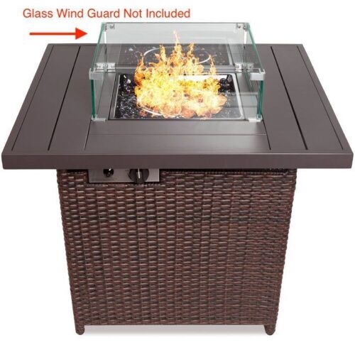 32in Fire Pit Table 50,000 BTU Wicker Propane - No Glass Wind Guard  - Lot 63