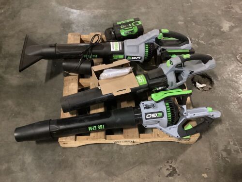 Lot of (3) EGO Power+ Leaf Blowers, (2) Batteries & Charger  - Lot 1077