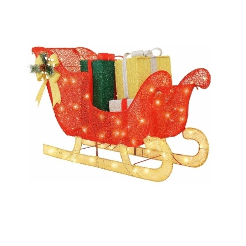 Hykolity Lighted Christmas Sleigh | Outdoor Sleigh & Gift Boxes Yard Decorations with 140 Warm White - Lot 9636