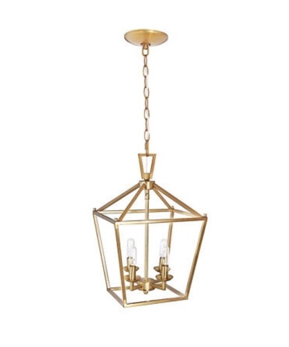 MOTINI 4-Light Gold Lantern Pendant Light in Burnished Brass Finish Metal Foyer - Lot 9687