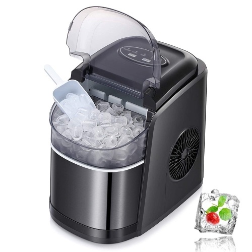 Antarctic Star Ice Maker Machine Countertop,Portable Automatic 9 Ice Cubes Ready in 8 Minutes,Makes 26 lbs of Ice per 24 Hours,Self-Clean,See-Through Lid for Home/Bar/Party Black - Lot 9672