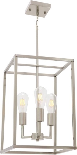 VINLUZ 3 Light Classic Indoor Chandelier Brushed Nickel Finish Foyer Lantern Pendant Lighting for Hallway Kitchen Dining Room - Lot 9694