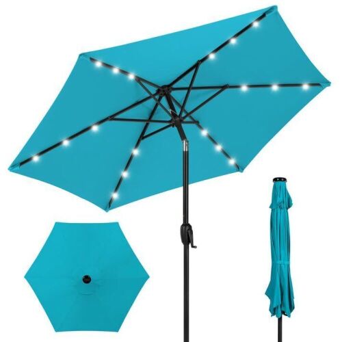 Outdoor Solar Patio Umbrella w/ Push Button Tilt, Crank Lift - 7.5ft  - Lot 611