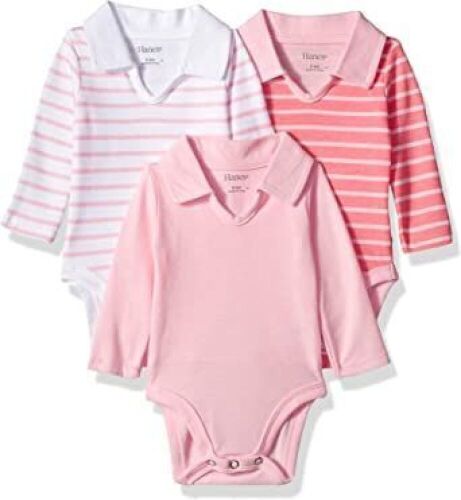 Lot of (5) Hanes Ultimate Baby Flexy 3 Pack Long Sleeve Polo Bodysuits, 0-6M - Lot 688