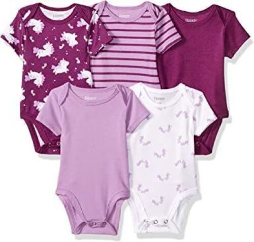 Case of (29) Hanes Ultimate Baby Flexy 5 Pack Short Sleeve Bodysuits, 0-6M - Lot 876