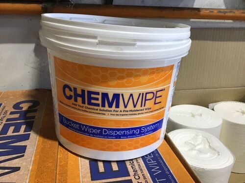 Lot of (5) ChemWipe Bucket Wiper Dispensing System & 6 Wipe Rolls - Lot 135