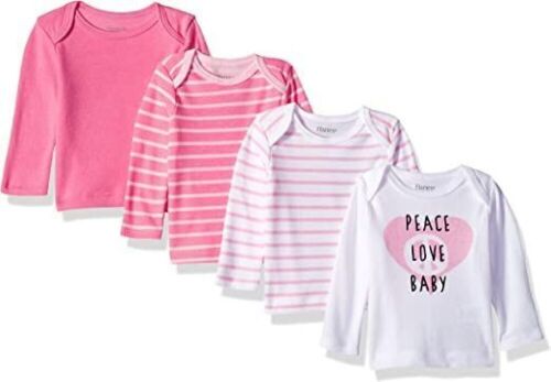 Case of (28) Hanes Ultimate Baby Flexy 4 Pack Long Sleeve Crew Tees, 0-6M - Lot 785