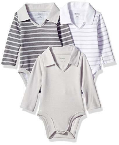 Case of (29) Hanes Ultimate Baby Flexy 3 Pack Long Sleeve Polo Bodysuits, 18-24M  - Lot 824