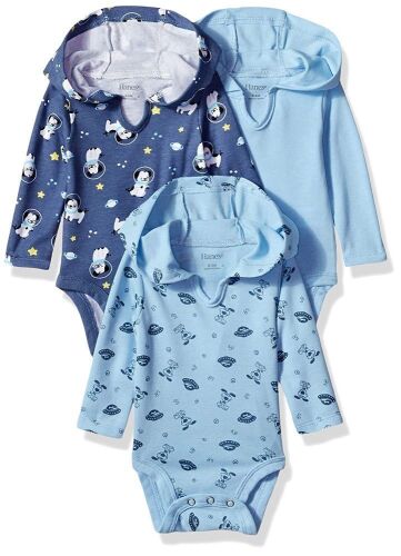 Hanes Ultimate Baby Flexy 3 Pack Hoodie Bodysuits, 12-18M  - Lot 802