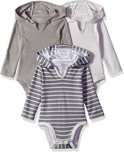 Case of (30) Hanes Ultimate Baby Flexy 3 Pack Hoodie Bodysuits, 0-6M  - Lot 633