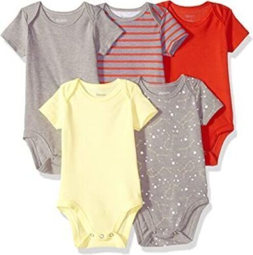 Case of (31) Hanes Ultimate Baby Flexy 5 Pack Short Sleeve Bodysuits, 0-6M  - Lot 800