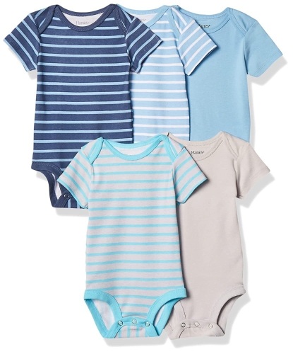Case of (24) Hanes Ultimate Baby Flexy 5 Pack Short Sleeve Bodysuits, 12-18M  - Lot 471