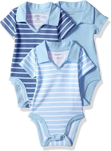 Case of (29) Hanes Ultimate Baby Flexy 3 Pack Short Sleeve Polo Bodysuits, 0-6M - Lot 986