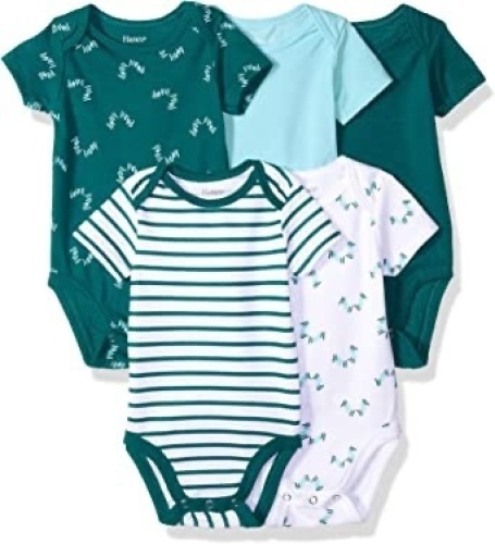 Case of (29) Hanes Ultimate Baby Flexy 5 Pack Short Sleeve Bodysuits, 0-6M   - Lot 1087