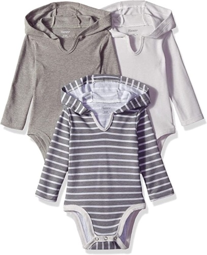 Case of (30) Hanes Ultimate Baby Flexy 3 Pack Hoodie Bodysuits, 0-6M - Lot 517