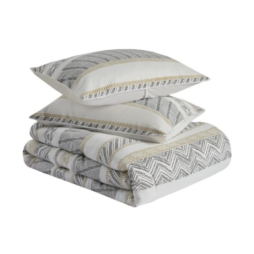 Comfort Spaces Lucille Microfiber 3-Piece Yellow/Charcoal Comforter Set, Full/Queen  - Lot 397