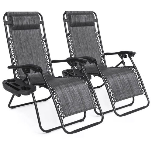 Set of 2 Adjustable Zero Gravity Patio Chair Recliners w/ Cup Holders  - Lot 413