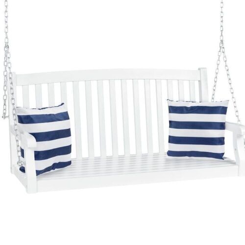 Wooden Curved Back Hanging Porch Swing Bench w/ Mounting Chains - 48in  - Lot 182