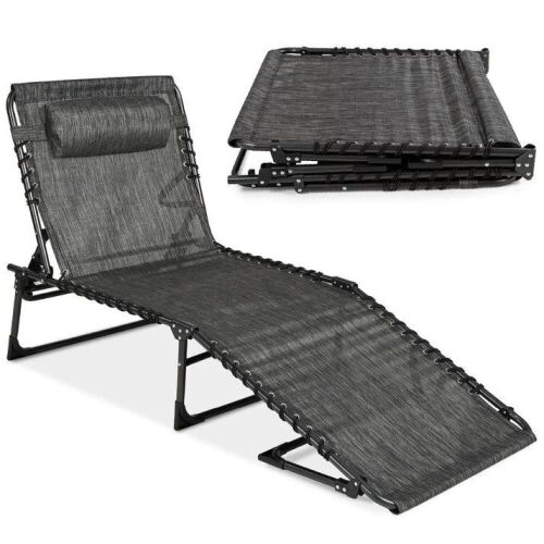 Portable Patio Chaise Lounge Chair Outdoor Recliner w/ Pillow  - Lot 321