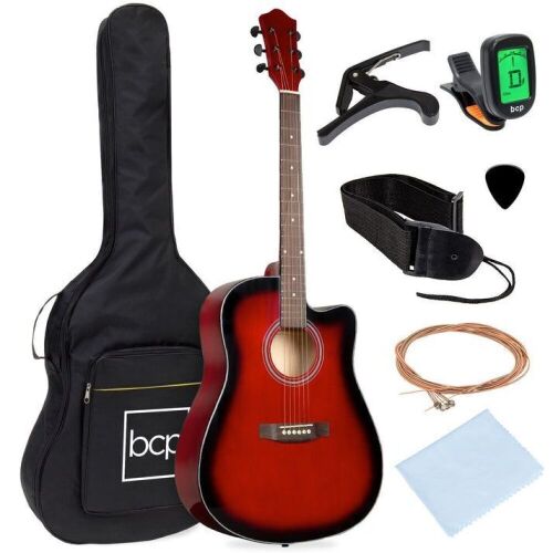 Full Size Beginner Acoustic Guitar Set with Case, Strap, Capo - 41in  - Lot 327