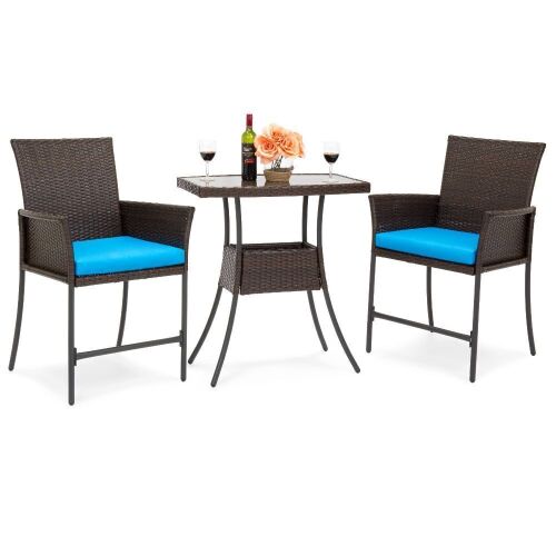 3-Piece Patio Wicker Bistro Set with Glass Top, Brown - Lot 97