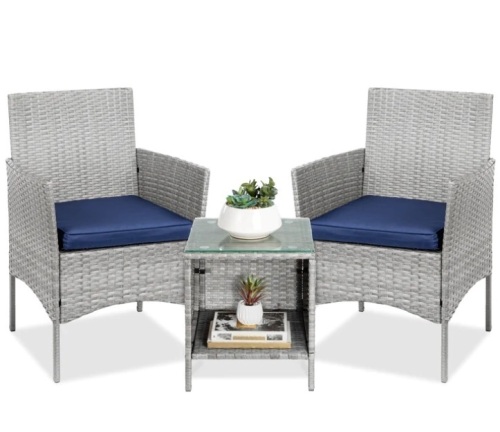 3-Piece Outdoor Patio Wicker Bistro Set w/ Side Storage Table - Lot 8